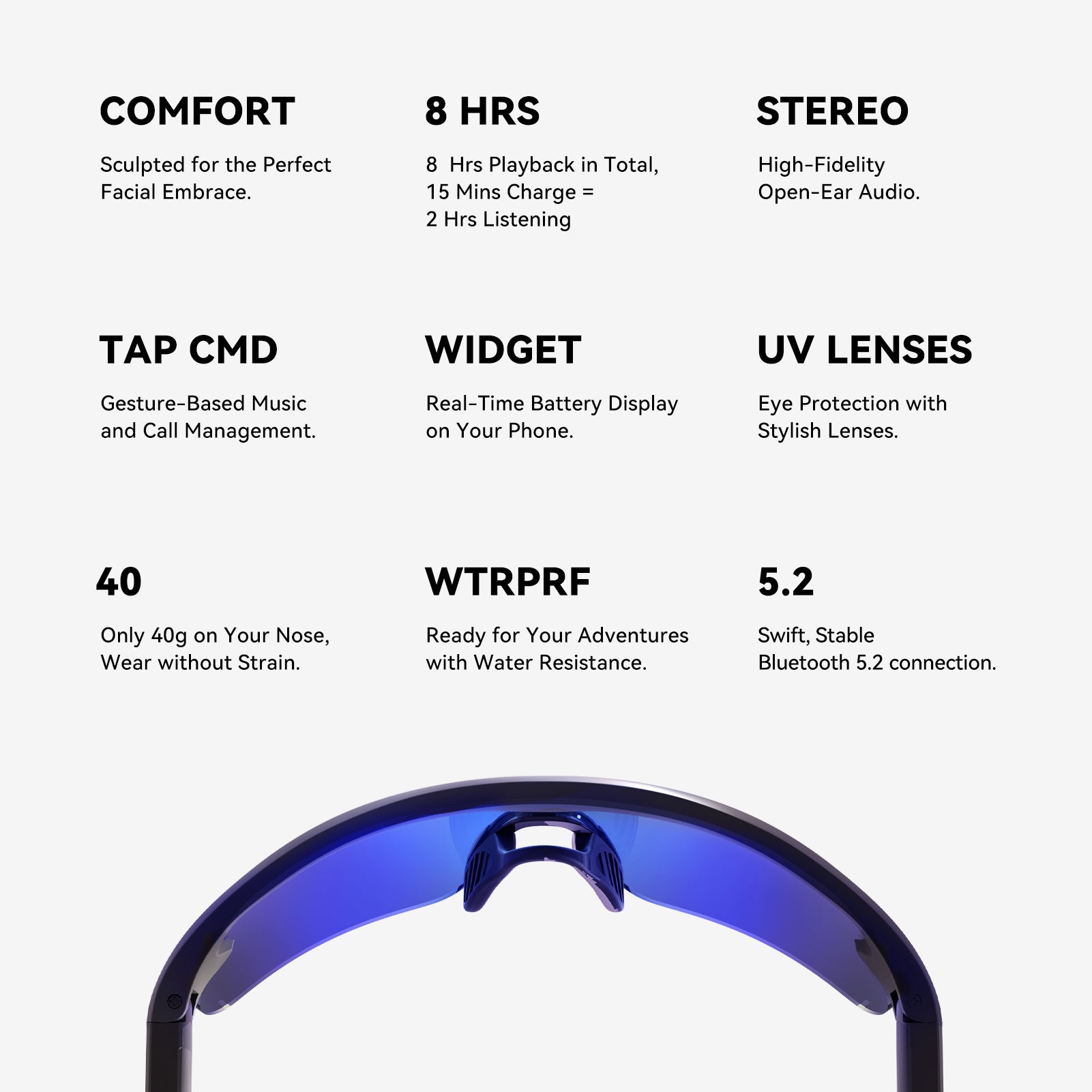 WOWRIO Smart Sport Glasses A8 - Blue